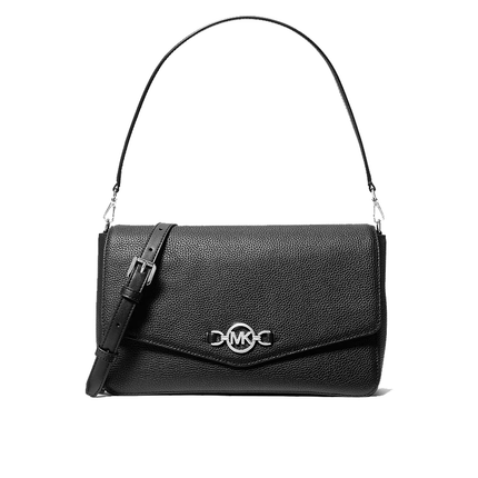 Michael Kors Women's Kacey Large Pebbled Leather Convertible Crossbody Bag Black/Silver