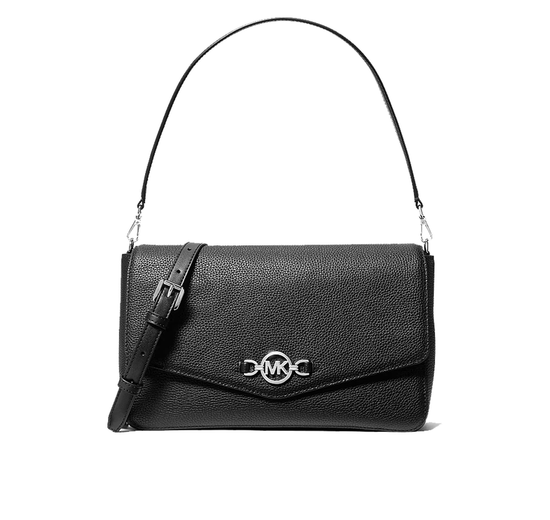 Michael Kors Women's Kacey Large Pebbled Leather Convertible Crossbody Bag Black/Silver