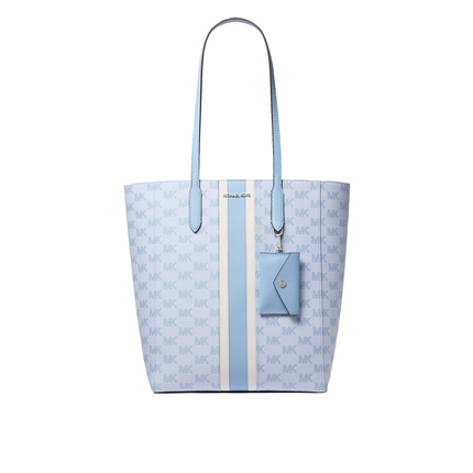 Michael Kors Women's Vincent Large Logo Jacquard Tote Bag with Card Case Light Sky/Silver