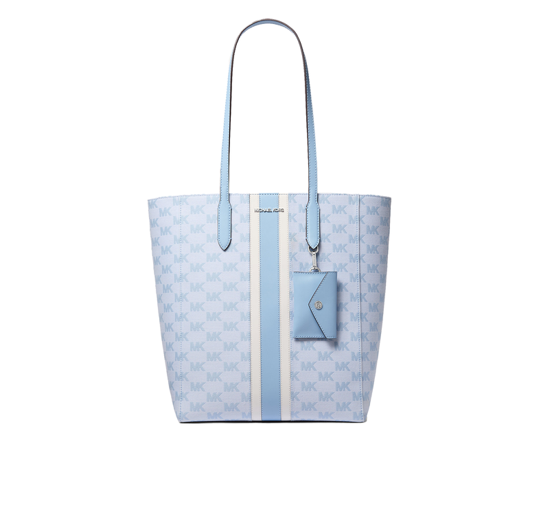 Michael Kors Women's Vincent Large Logo Jacquard Tote Bag with Card Case Light Sky/Silver