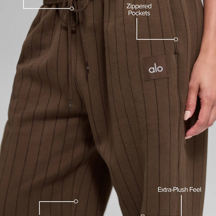 alo Women's Pinstripe Straight Leg Sweatpant Espresso Pinstripe
