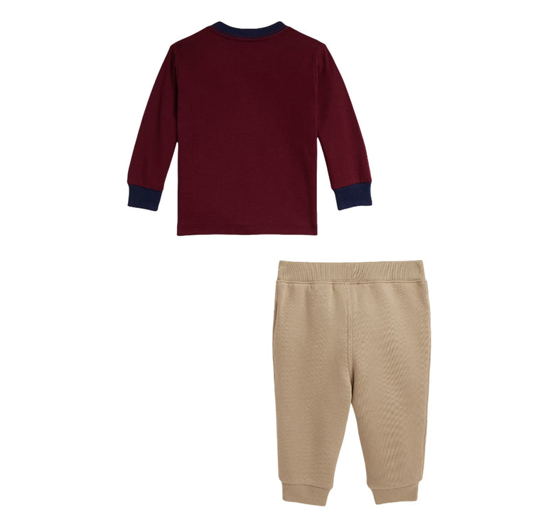 Polo Ralph Lauren Baby Polo Bear Jersey Tee & Fleece Pant Set Classic Wine