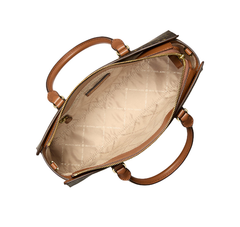 Michael Kors Women's Arden Medium Printed Signature Logo Satchel Brown