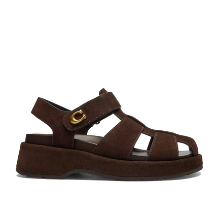 Coach Women's Sculpted C Fisherman Sandal Suede/Chocolate Brown