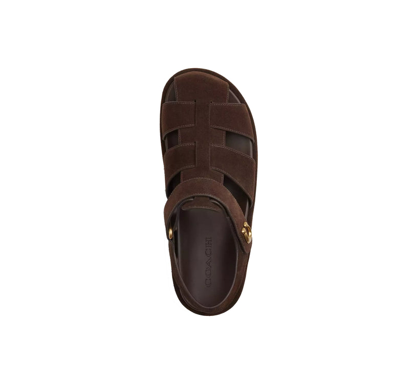 Coach Women's Sculpted C Fisherman Sandal Suede/Chocolate Brown