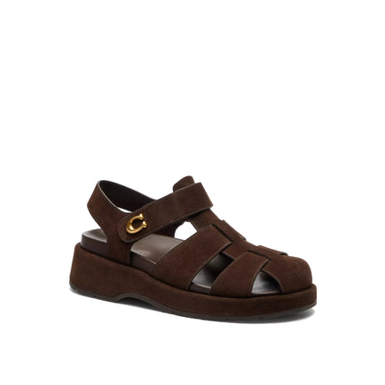 Coach Women's Sculpted C Fisherman Sandal Suede/Chocolate Brown