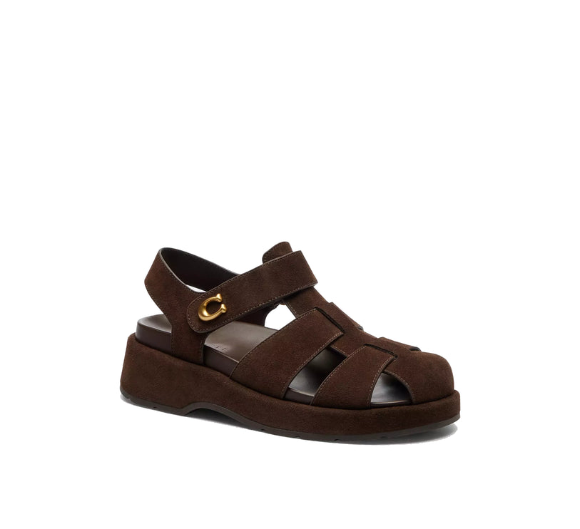 Coach Women's Sculpted C Fisherman Sandal Suede/Chocolate Brown