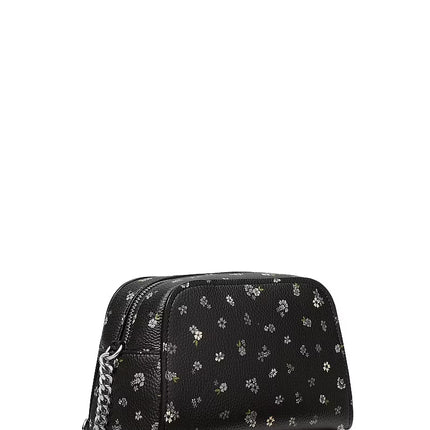 Michael Kors Women's Ashton Extra-Small Floral Printed Camera Crossbody Bag Black/Silver