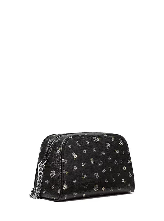 Michael Kors Women's Ashton Extra-Small Floral Printed Camera Crossbody Bag Black/Silver