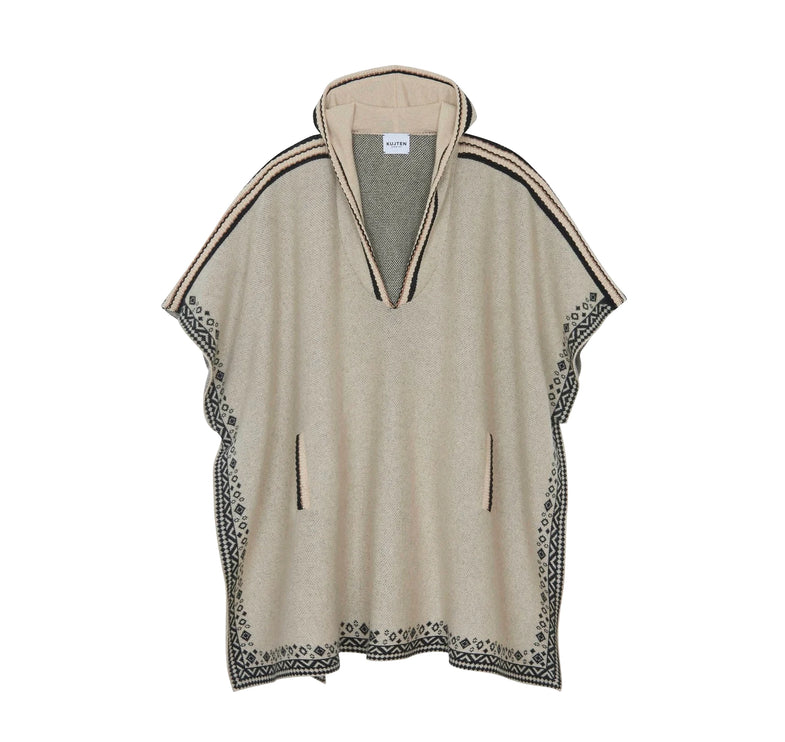KUJTEN Women's Jacquard Hooded Cashmere Poncho Ines Organic
