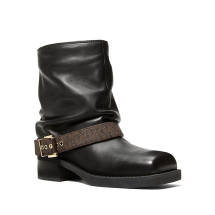 Michael Kors Women's Colby Leather and Signature Logo Ankle Boot Brown/Black