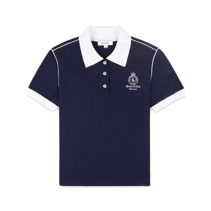 Sporty & Rich Women's Crown 70s Pique Polo Navy/White
