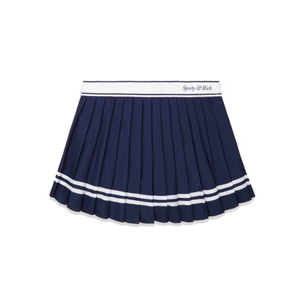 Sporty & Rich Women's Italic Logo Pleated Skirt Navy/White