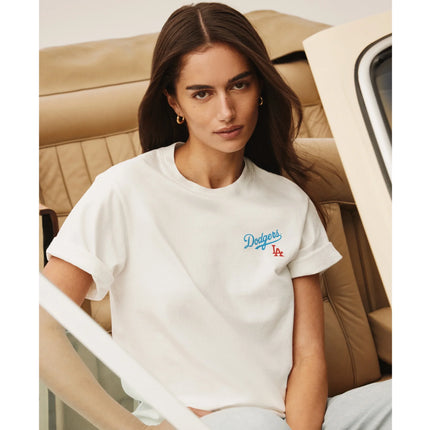 Sporty & Rich Women's Dodgers Serif T-Shirt White/Team Blue