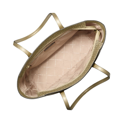 Michael Kors Women's Arden Large Metallic Top-Zip Tote Bag Pale Gold