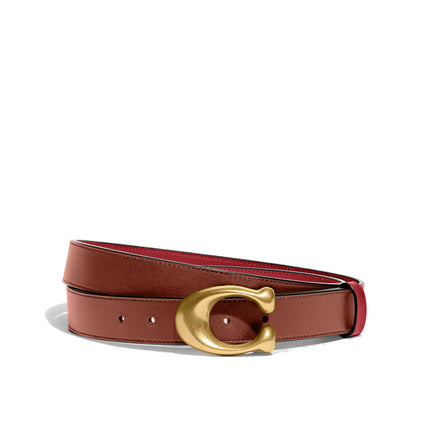 Coach Women's Sculpted C Buckle Cut-To-Size Reversible Belt, 32 Mm Brass/Red/1941 Saddle