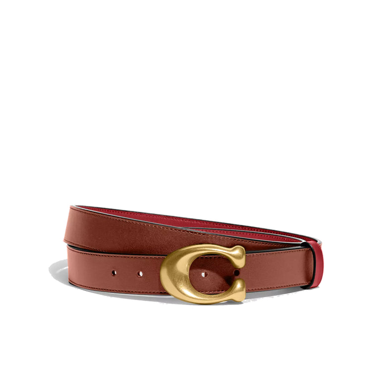 Coach Women's Sculpted C Buckle Cut-To-Size Reversible Belt, 32 Mm Brass/Red/1941 Saddle