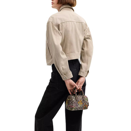 Coach Women's Mini Rowan Crossbody Bag In Signature Jacquard With Floral Embroidery Gold/Oak Multi