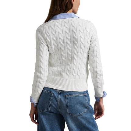Polo Ralph Lauren Women's Cable-Knit Cotton Crewneck Cardigan White