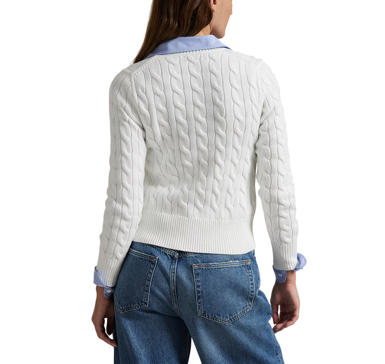Polo Ralph Lauren Women's Cable-Knit Cotton Crewneck Cardigan White