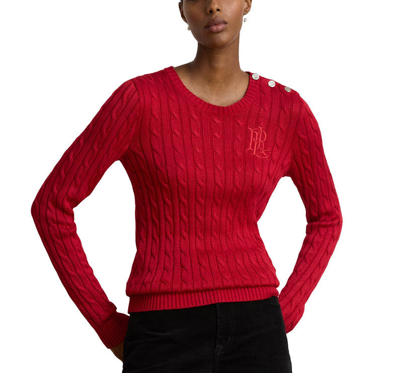 Polo Ralph Lauren Women's Button-Trim Cable-Knit Sweater Ralph Red