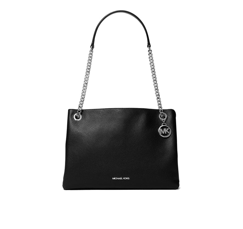 Michael Kors Women's Christina Medium Pebbled Leather Messenger Bag Silver/Black