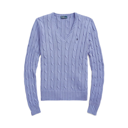 Polo Ralph Lauren Women's Cable-Knit Cotton V-Neck Sweater New Litchfield Blue