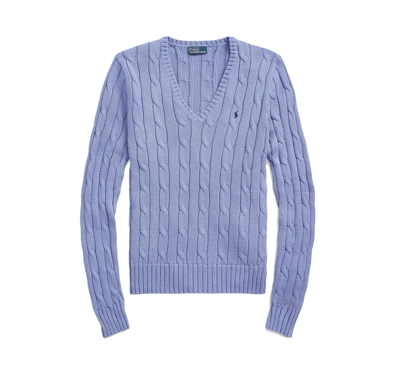 Polo Ralph Lauren Women's Cable-Knit Cotton V-Neck Sweater New Litchfield Blue