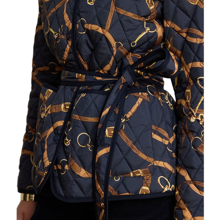 Polo Ralph Lauren Women's Belting-Print Quilted Mockneck Jacket Dark Navy