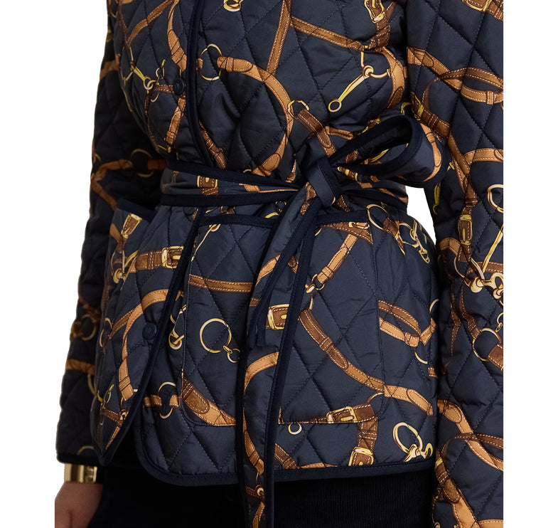 Polo Ralph Lauren Women's Belting-Print Quilted Mockneck Jacket Dark Navy