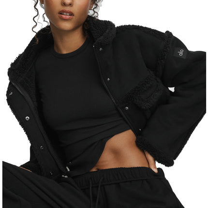 alo Women's Faux Shearling Snowfall Cropped Jacket Black