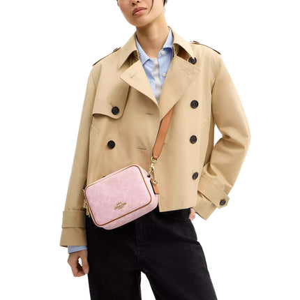 Coach Women's Mini Carey Crossbody Bag In Signature Canvas With Charms Gold/Powder Pink