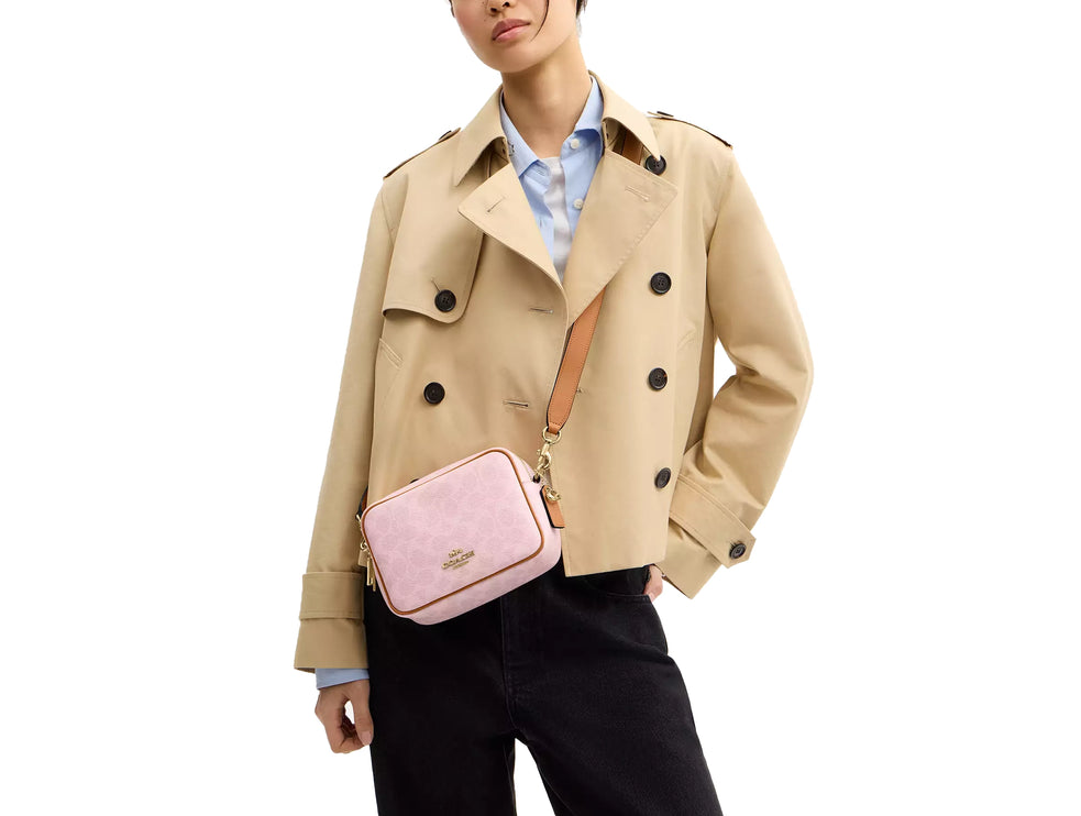 Coach Women's Mini Carey Crossbody Bag In Signature Canvas With Charms Gold/Powder Pink