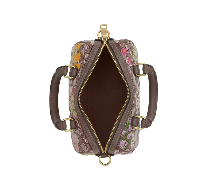 Coach Women's Mini Rowan Crossbody Bag In Signature Jacquard With Floral Embroidery Gold/Oak Multi