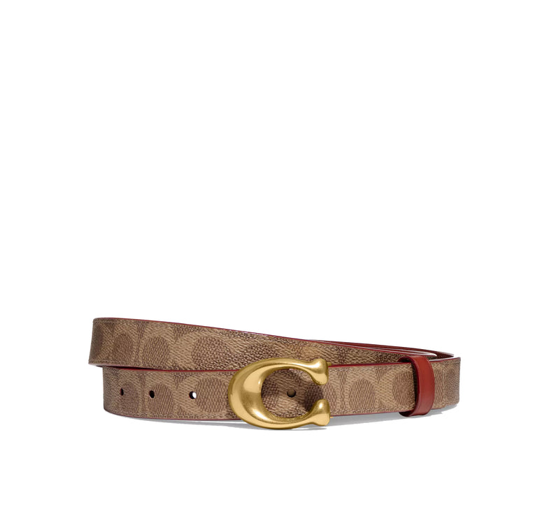 Coach Women's Sculpted C Buckle Cut-To-Size Reversible Belt, 25 Mm Brass/Tan/Rust