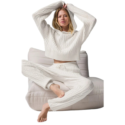 alo Women's Cable Knit Winter Bliss Hoodie Ivory