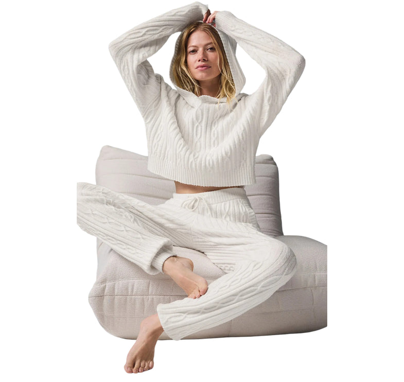 alo Women's Cable Knit Winter Bliss Hoodie Ivory