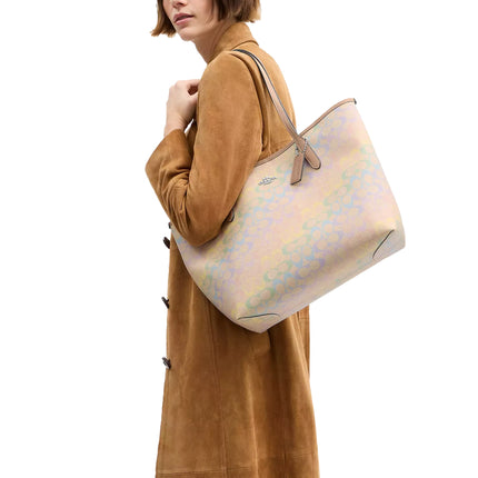 Coach Women's City Tote Bag In Rainbow Signature Canvas Silver