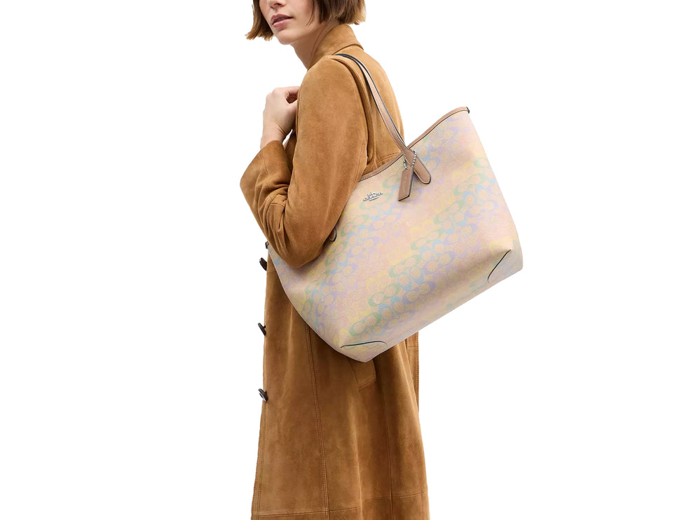 Coach Women's City Tote Bag In Rainbow Signature Canvas Silver
