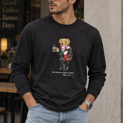 Polo Ralph Lauren Men's Polo Bear Long Sleeve T-Shirt Charcoal Grey - Hemen Kargoda
