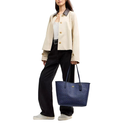 Coach Women's City Tote Bag In Signature Canvas Gold/Navy