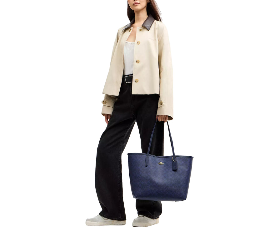 Coach Women's City Tote Bag In Signature Canvas Gold/Navy