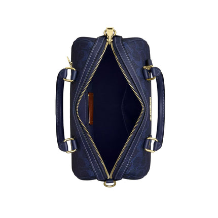 Coach Women's Rowan Satchel Bag In Signature Canvas Gold/Navy