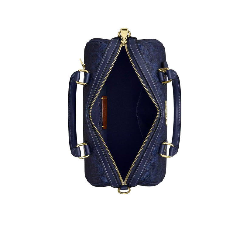 Coach Women's Rowan Satchel Bag In Signature Canvas Gold/Navy