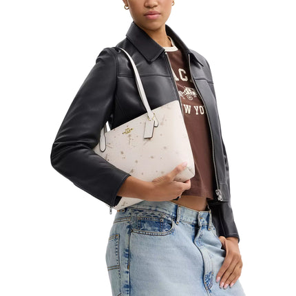 Coach Women's Fiona Zip Tote Bag With Star Print Gold/Chalk Multi