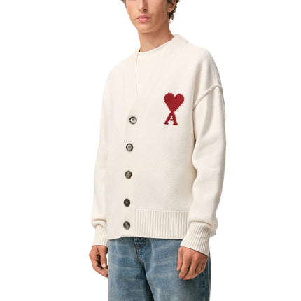AMI Alexandre Mattiussi Unisex Ami de Coeur Wool Cardigan Off White/Red