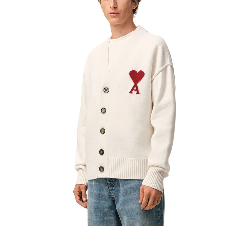 AMI Alexandre Mattiussi Unisex Ami de Coeur Wool Cardigan Off White/Red