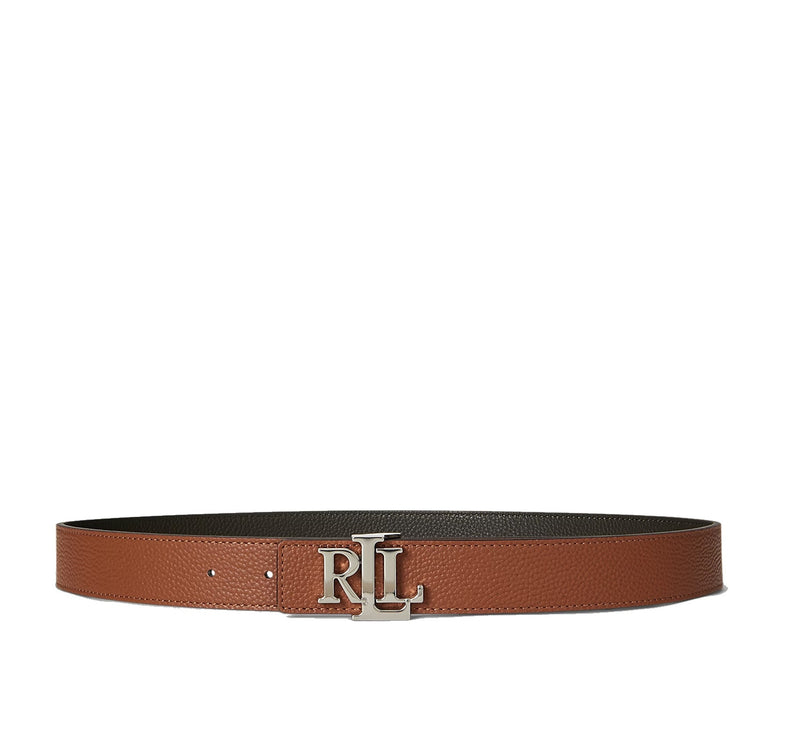 Polo Ralph Lauren Women's Logo Reversible Pebbled Leather Belt Lauren Tan/Dark Olive
