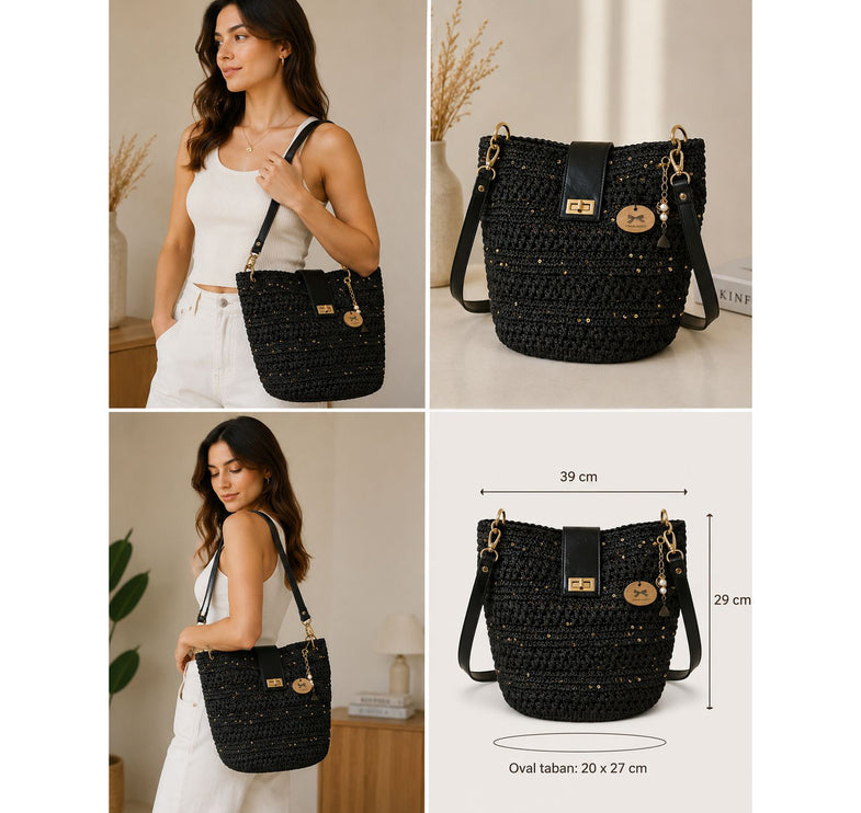 Sienna D’or Noir Éclat Grand Handwoven Black - Hemen Kargoda