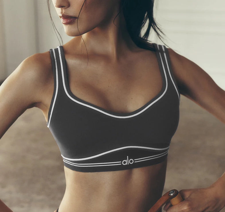 alo Women's Airbrush Heart Throb Bra Anthracite/White